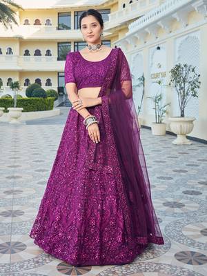 Wine Purple Bridal Special Soft Net Heavy Embroidered Lehenga Choli 2