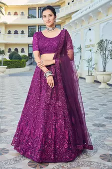 Wine Purple Bridal Special Soft Net Heavy Embroidered Lehenga Choli