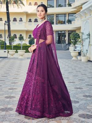 Wine Purple Bridal Special Soft Net Heavy Embroidered Lehenga Choli 3