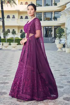 Wine Purple Bridal Special Soft Net Heavy Embroidered Lehenga Choli