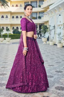 Wine Purple Bridal Special Soft Net Heavy Embroidered Lehenga Choli