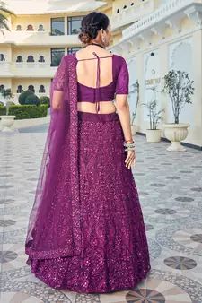 Wine Purple Bridal Special Soft Net Heavy Embroidered Lehenga Choli