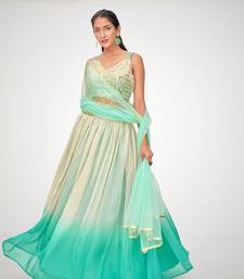 Designer Blue or Cream Organza Based Printed Party Wear Lehenga Choli