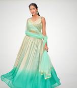 Designer Blue or Cream Organza Based Printed Party Wear Lehenga Choli