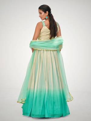 Designer Blue or Cream Organza Based Printed Party Wear Lehenga Choli 5