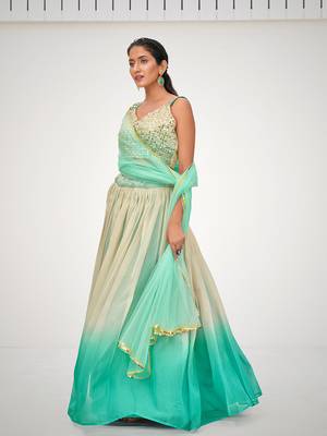 Designer Blue or Cream Organza Based Printed Party Wear Lehenga Choli 8