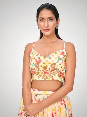 Attractive Cream Organza Digital Printed Party Wear Lehenga Choli 2