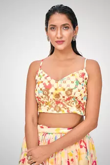 Attractive Cream Organza Digital Printed Party Wear Lehenga Choli