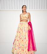 Attractive Cream Organza Digital Printed Party Wear Lehenga Choli