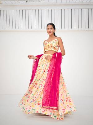 Attractive Cream Organza Digital Printed Party Wear Lehenga Choli 5