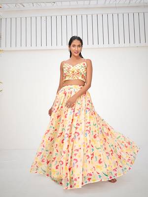 Attractive Cream Organza Digital Printed Party Wear Lehenga Choli 7