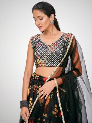 Superior Sable Black Organza Floral Printed Party Wear Lehenga Choli 7