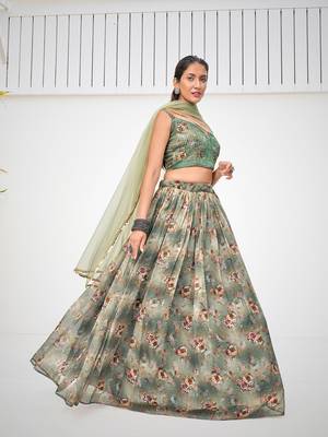 Green Organza Printed Lehenga  5
