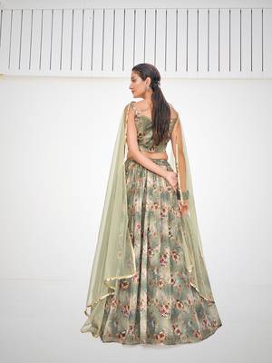 Green Organza Printed Lehenga  9