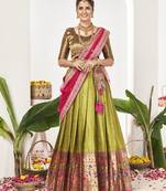 Parrot Green Banarasi semi stitched Lehenga & Unstitched Blouse With Dupatta