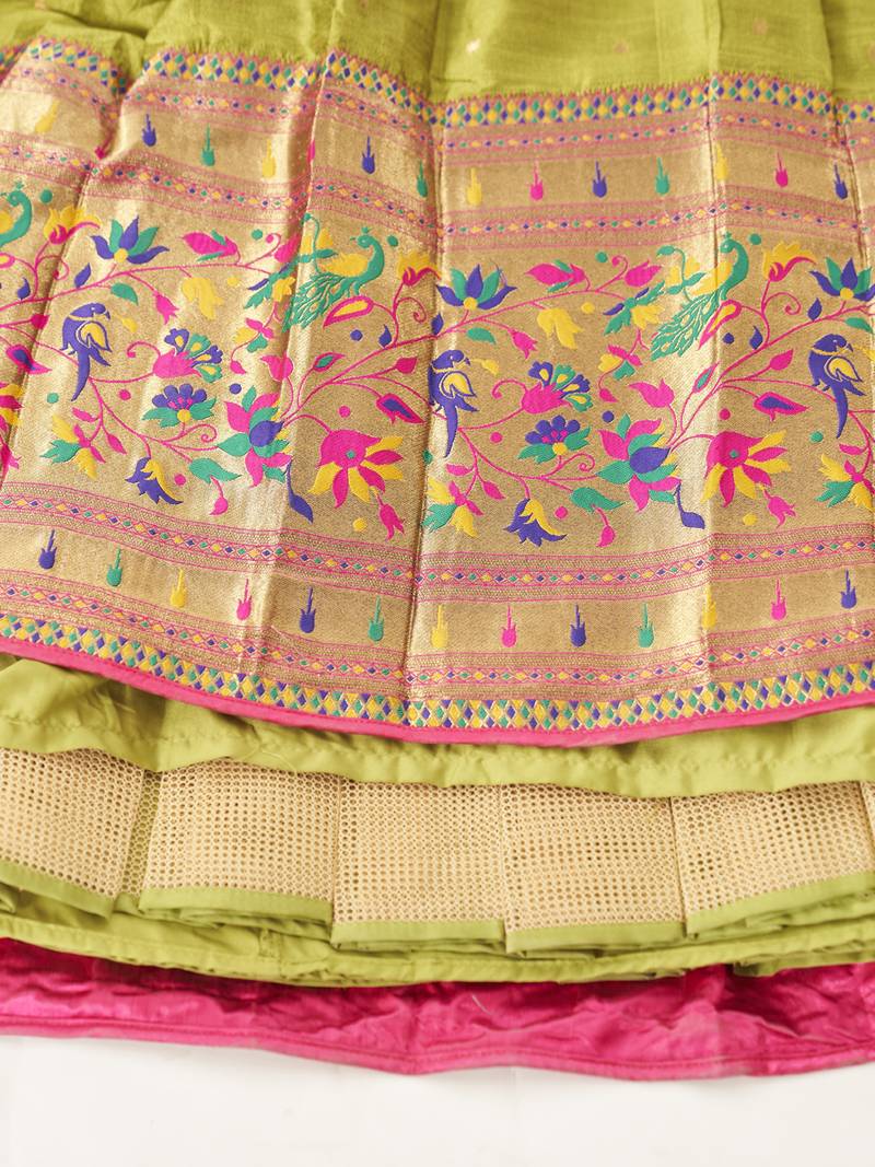 Parrot Green Banarasi semi stitched Lehenga & Unstitched Blouse With Dupatta