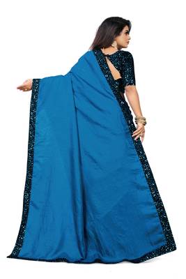 Blue Embroidered Silk Blend Saree With Blouse 3