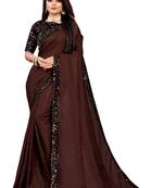 Brown Embroidered Silk Blend Saree With Blouse