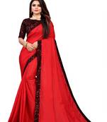 Red Silk Blend Embroidered Saree with Blouse