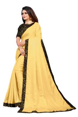 Yellow Embroidered Silk Blend Saree With Blouse 1