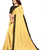 Yellow Embroidered Silk Blend Saree With Blouse
