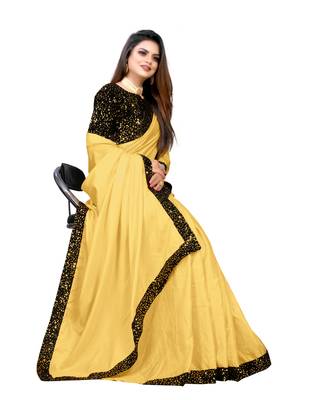 Yellow Embroidered Silk Blend Saree With Blouse 2