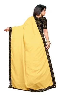 Yellow Embroidered Silk Blend Saree With Blouse 3