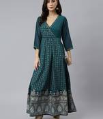 Teal printed crepe ethnic-kurtis