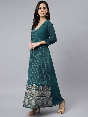 Teal printed crepe ethnic-kurtis 2