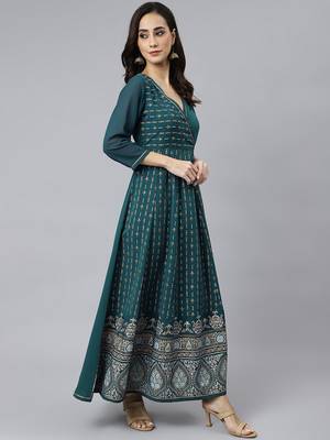 Teal printed crepe ethnic-kurtis 3