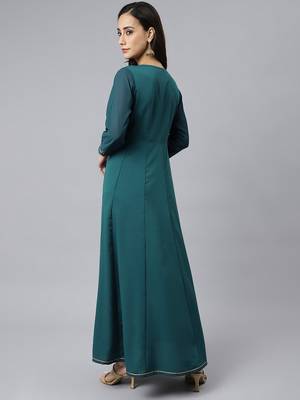 Teal printed crepe ethnic-kurtis 4