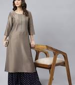 Brown plain silk ethnic-kurtis