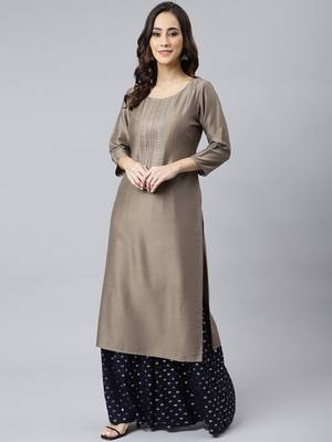 Brown plain silk ethnic-kurtis 2