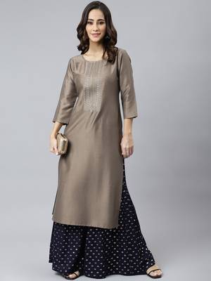 Brown plain silk ethnic-kurtis 3