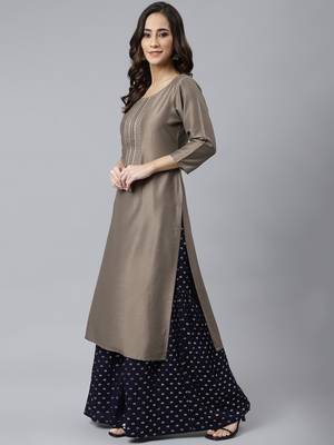 Brown plain silk ethnic-kurtis 4