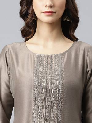 Brown plain silk ethnic-kurtis 5