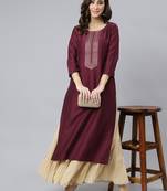 Wine plain silk ethnic-kurtis