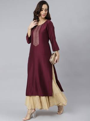 Wine plain silk ethnic-kurtis 2