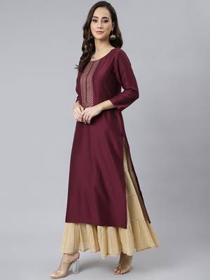Wine plain silk ethnic-kurtis 3