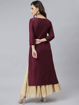 Wine plain silk ethnic-kurtis 5