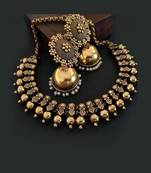 Gold Plated Alloy Antique Necklace with Jhumkas