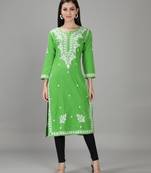 HAND EMBROIDERED LUCKNOWI CHIKANKARI GREEN KURTA