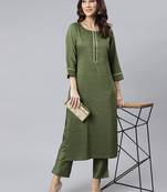 Green embroidered silk ethnic-kurtis