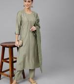 Green embroidered viscose ethnic-kurtis