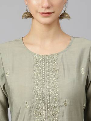 Green embroidered viscose ethnic-kurtis 4