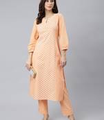 Orange printed cotton ethnic-kurtis
