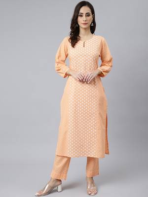Orange printed cotton ethnic-kurtis 2