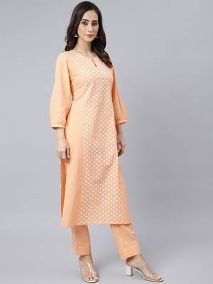 Orange printed cotton ethnic-kurtis 3