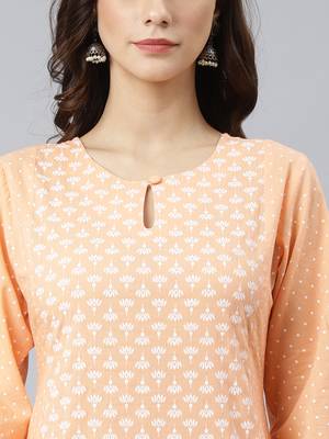 Orange printed cotton ethnic-kurtis 4