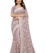 Lavender embroidered net saree with blouse